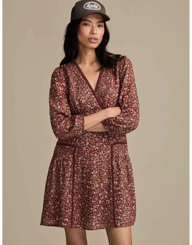 3/4 Sleeve V-neck Mini Dress