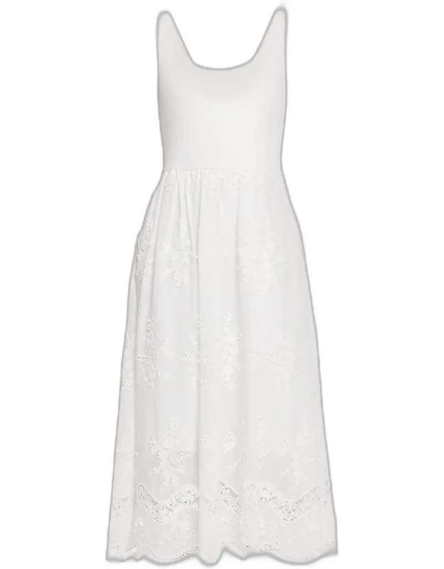 Embroidered Combo Midi Dress
