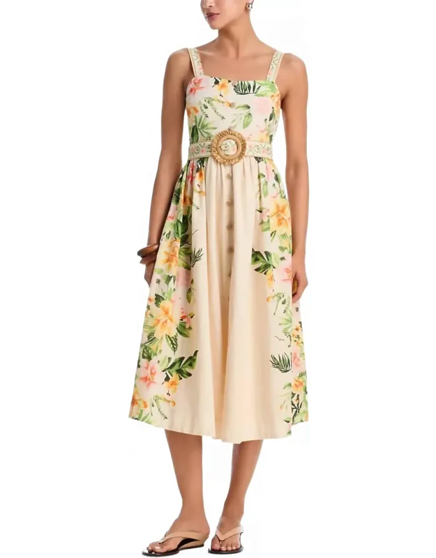 Belted Floral Midi Dress
