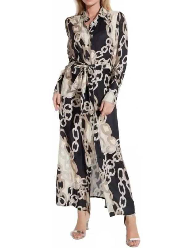 Chain Pattern Button Front Maxi Dress