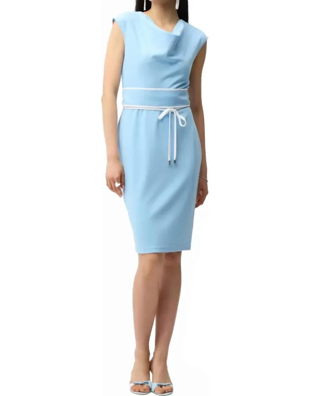 Cowl Neck Belted Waist Sheath Dress