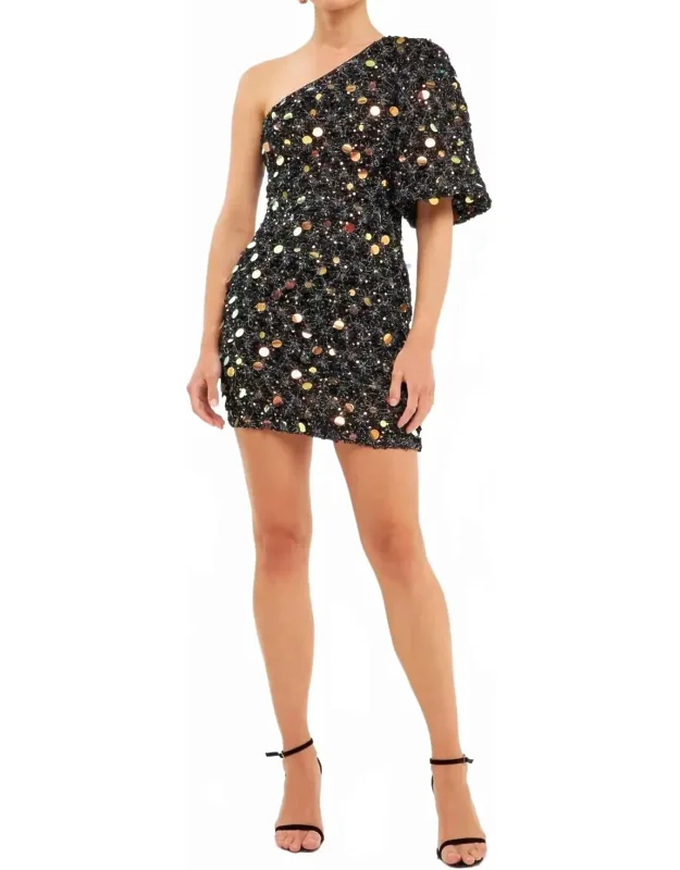 Sequin One Shoulder Mini Dress
