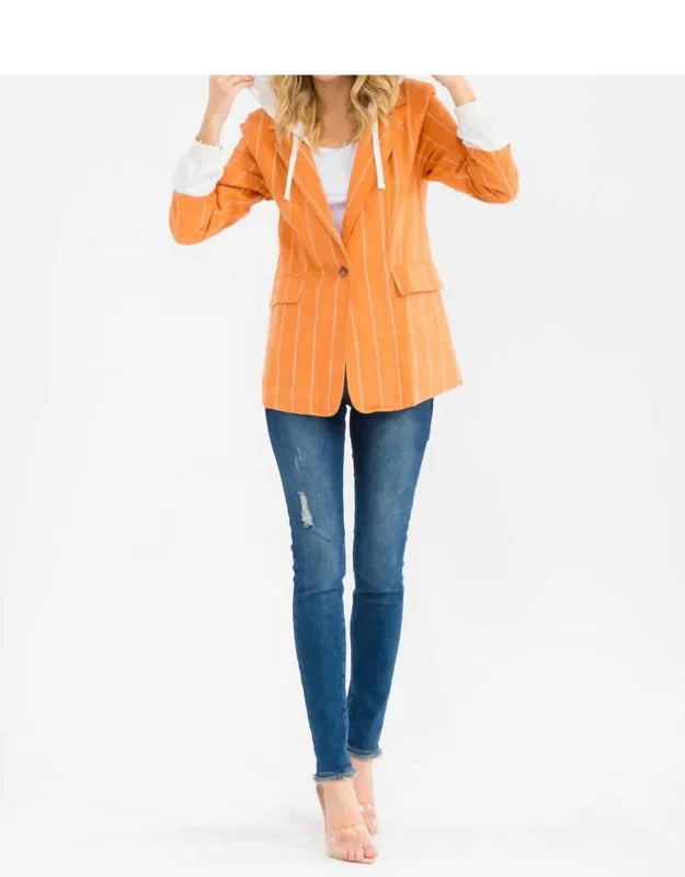 Hooded Stripe Long Sleeve Blazer