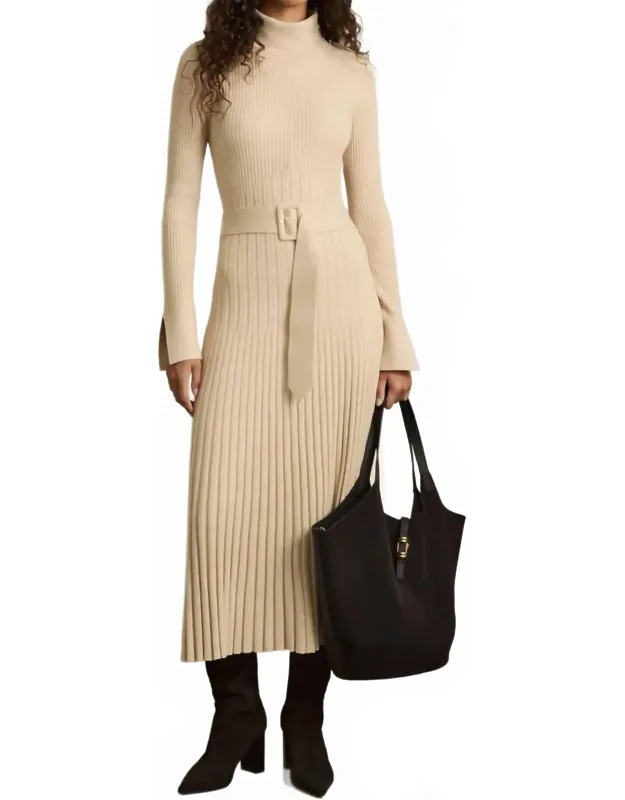 Ribbed Roll Neck Belted Midi Dress