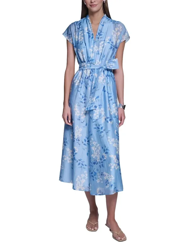 Butterfly Sleeve Linen-blend Midi Dress