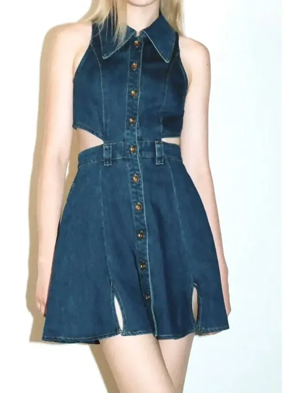 Cut-out Sleeveless Denim Dress