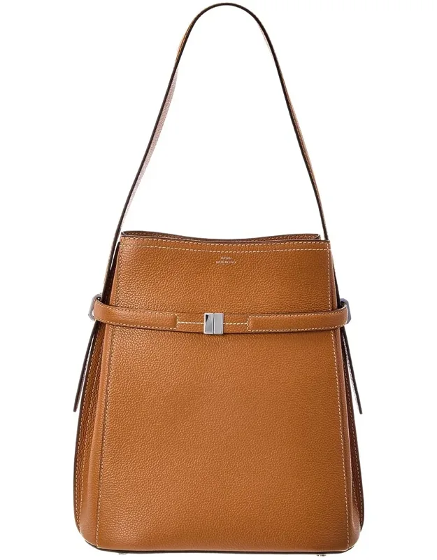 Belted Leather Bucket Bag