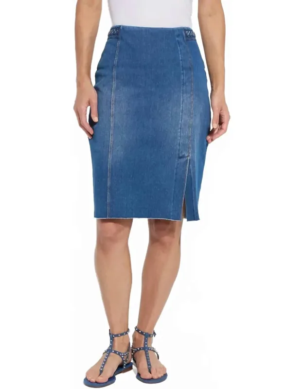 Braided Denim Pencil Skirt