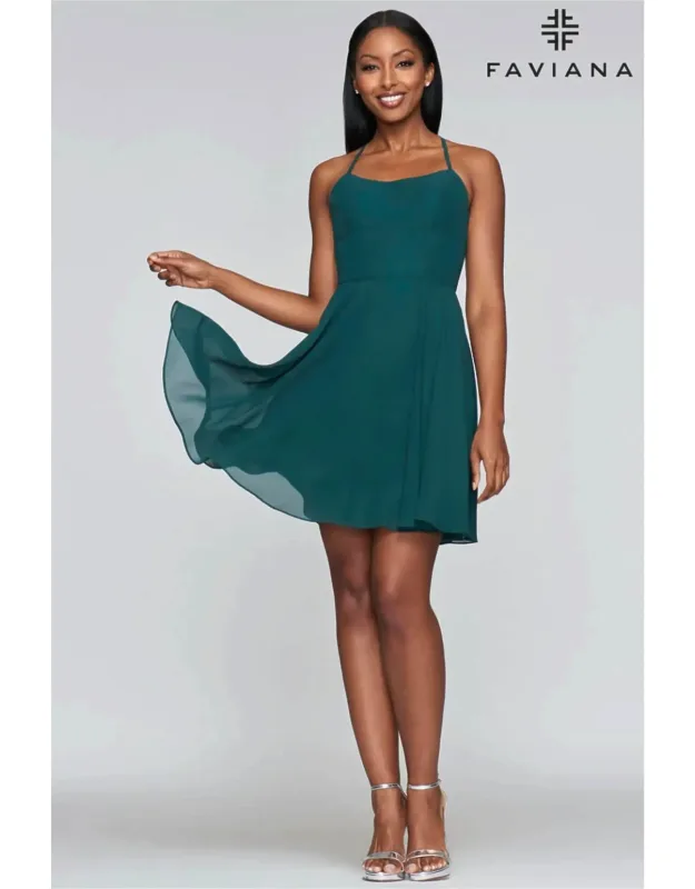 Lace-up Back Halter Chiffon Cocktail Dress