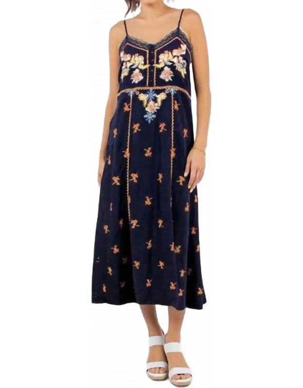 Embroidered Tank Dress With Lace Trim