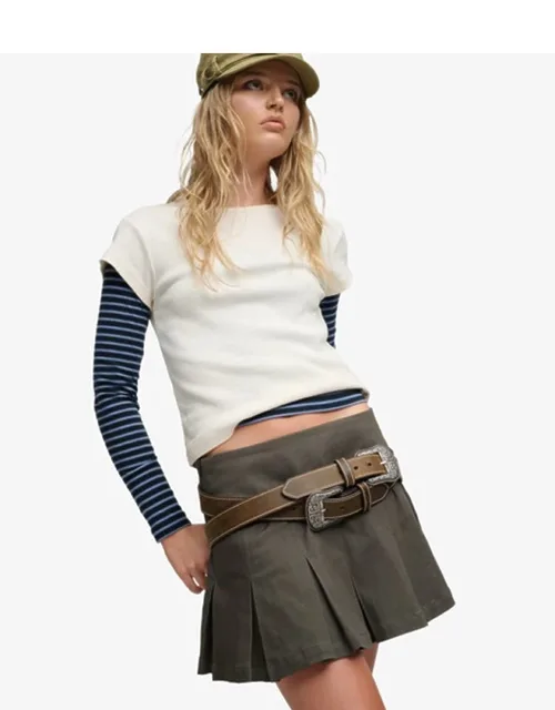Pleated Twill Mini Skirt