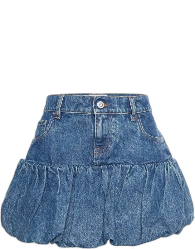 Denim Bubble Hem Mini Skirt