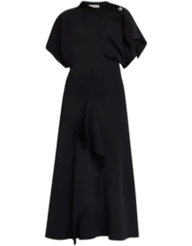 Asymmetric Silver Button A-line Dress