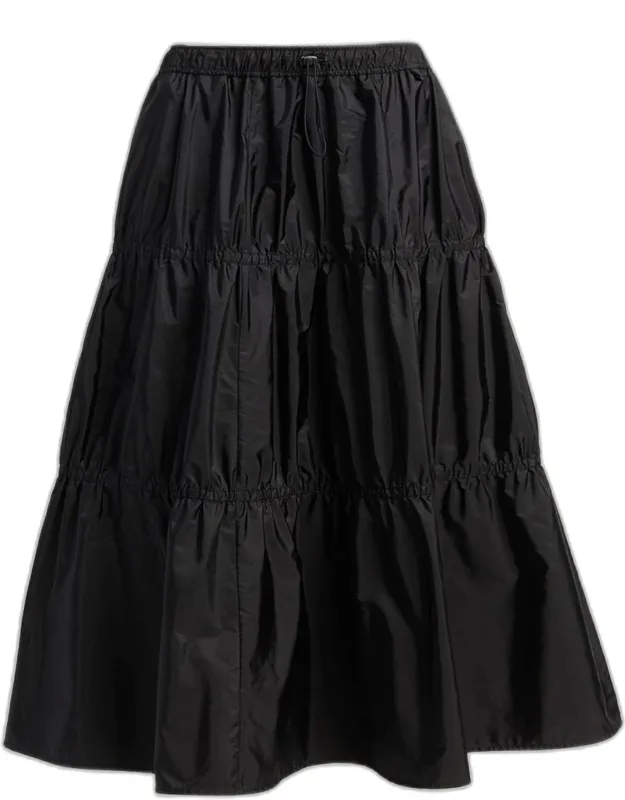 Tiered Nylon Midi Skirt