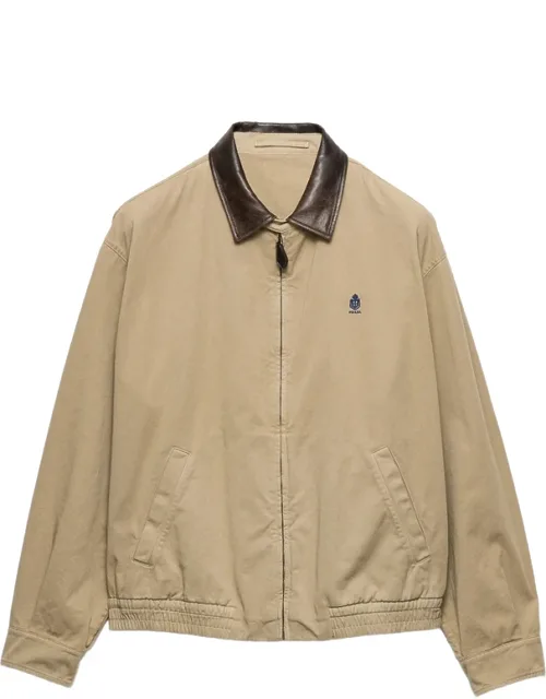 Cotton Jacket With Leather Details