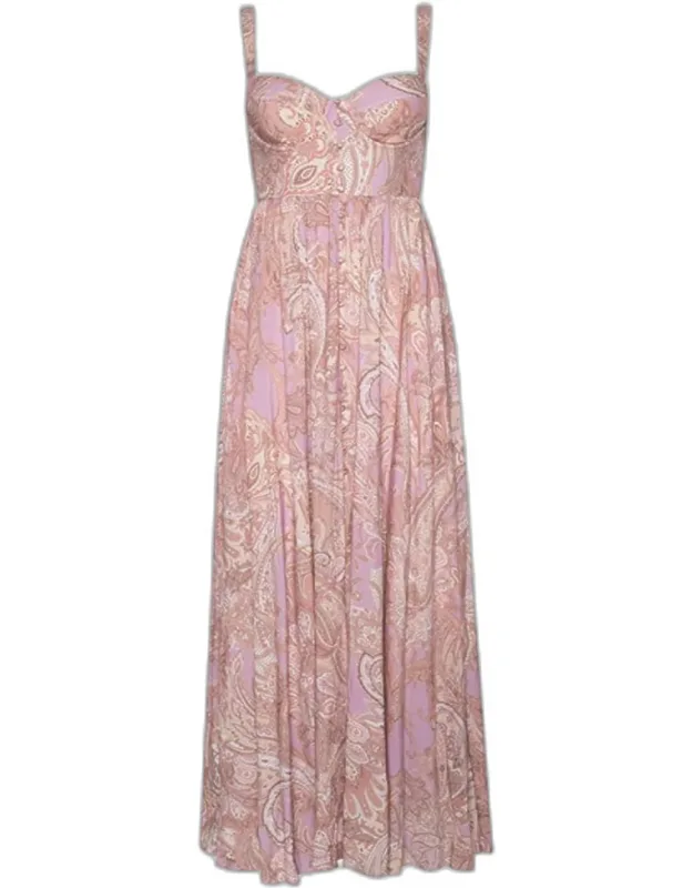 Rosette Paisley-print Sweetheart Maxi Dress