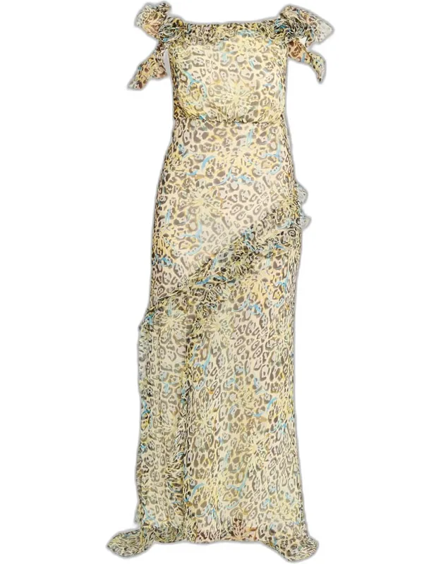 Nina Leopard Ruffled Chiffon Dress