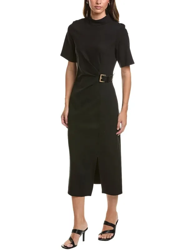 High Neck Belt Buckle Detail Dress