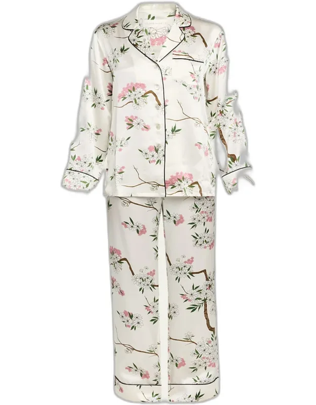 Blossom-print Silk Satin Pajama Set