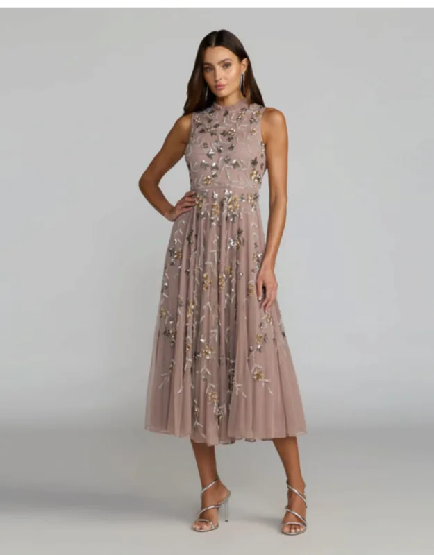 Embellished High Neck Sleeveless Midi Dress