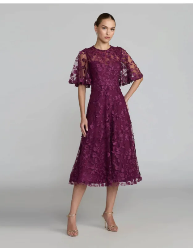 Flutter Sleeve Embroidered Midi Dress
