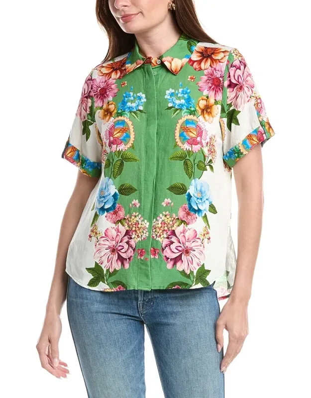 Button Down Linen-blend Blouse