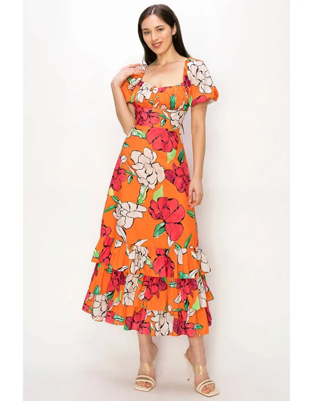 Open Back Ruffle Maxi Dress