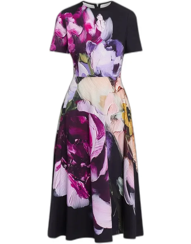 Floral-print Stretch Cotton Midi Dress