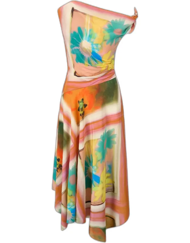 Asymmetric Handkerchief Midi Dress