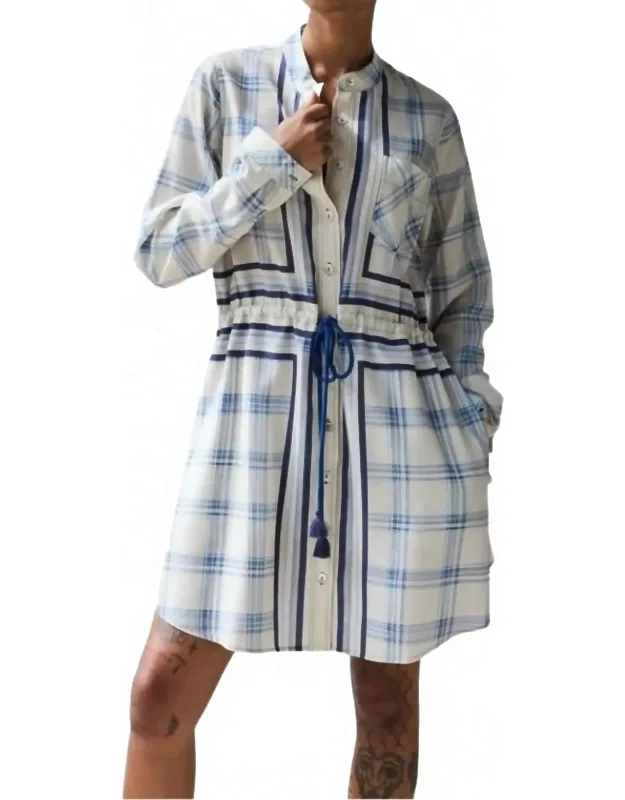 Band Collar Mini Warp Plaid Dress