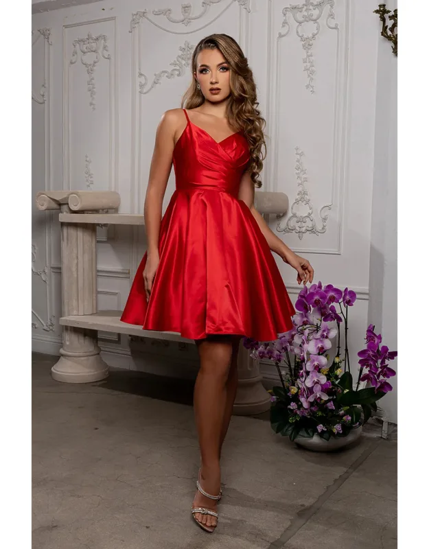 V Neck A-line Satin Dress