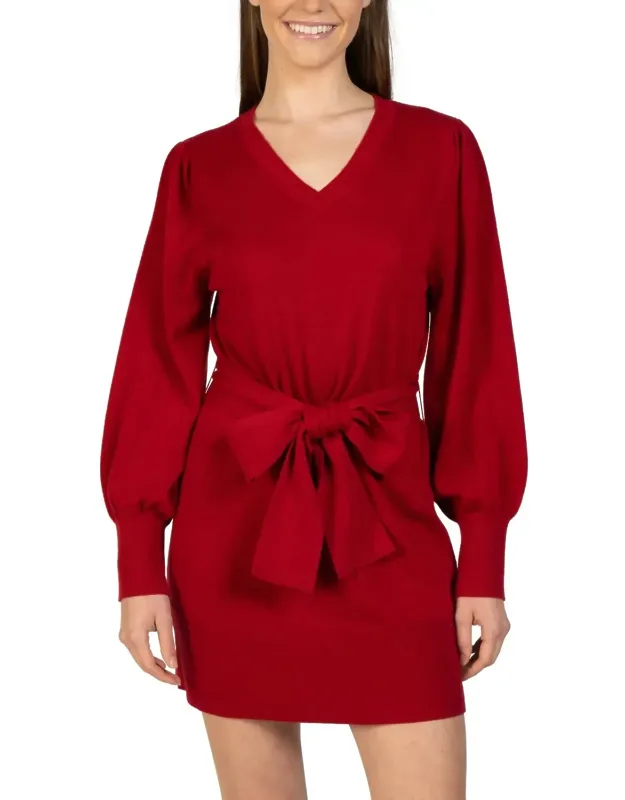 Knit Mini Sweater Dress With Tie