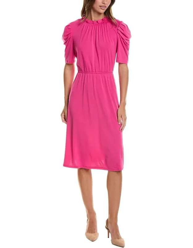 Moss Crepe Ruffle Neck Midi Dress