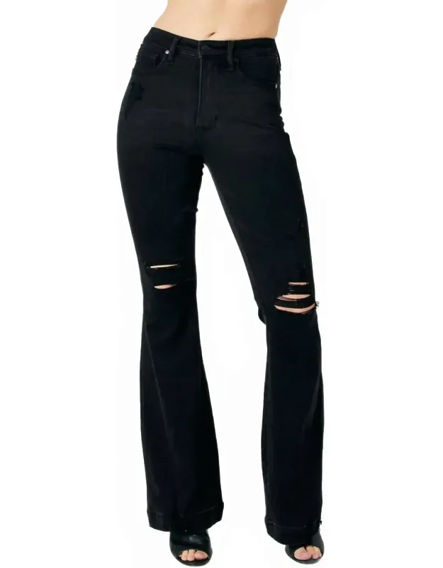 High Waist Tummy Control Destroyed Flare Jeans