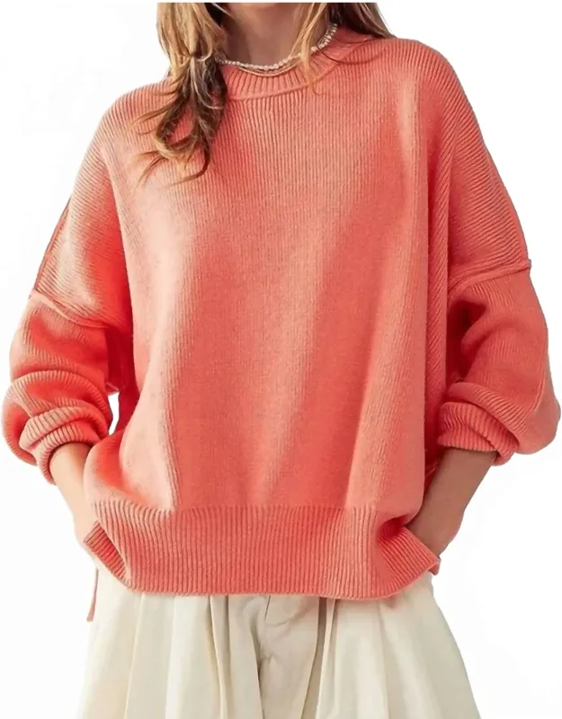 Side Slit Crew Neck Cozy Sweater