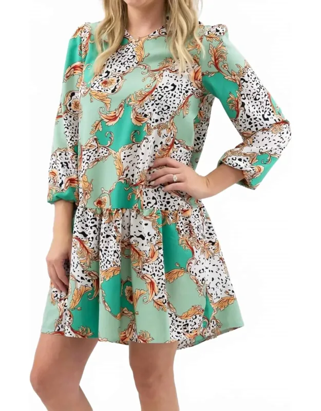 Shift Three-quarter Sleeve Dress In Animal Print