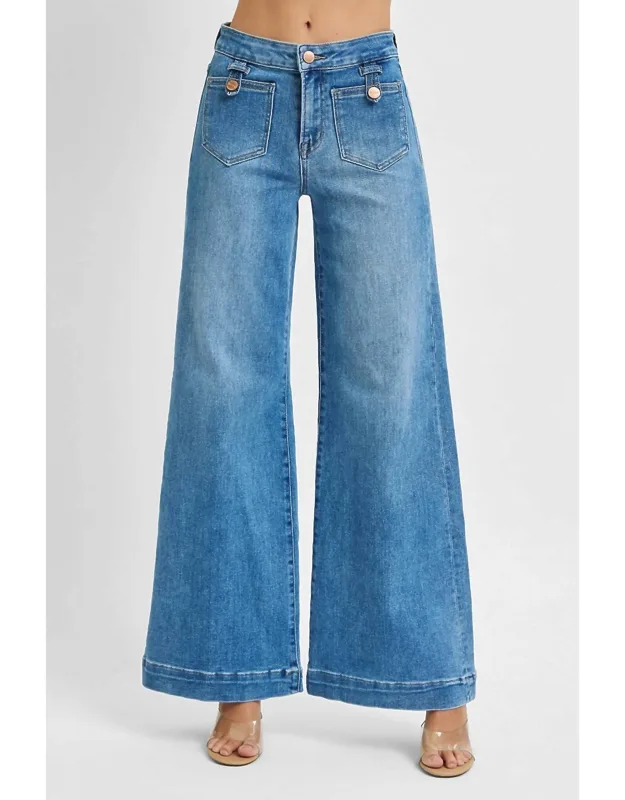 Front Patch Pocket Wide Leg Jeans