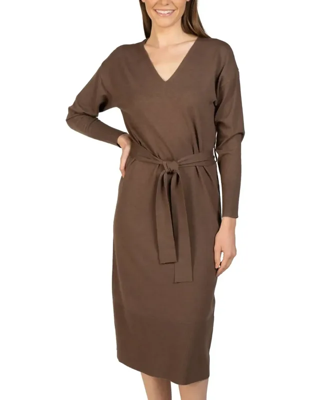 Knit Midi Sweater Dress With Tie Sash