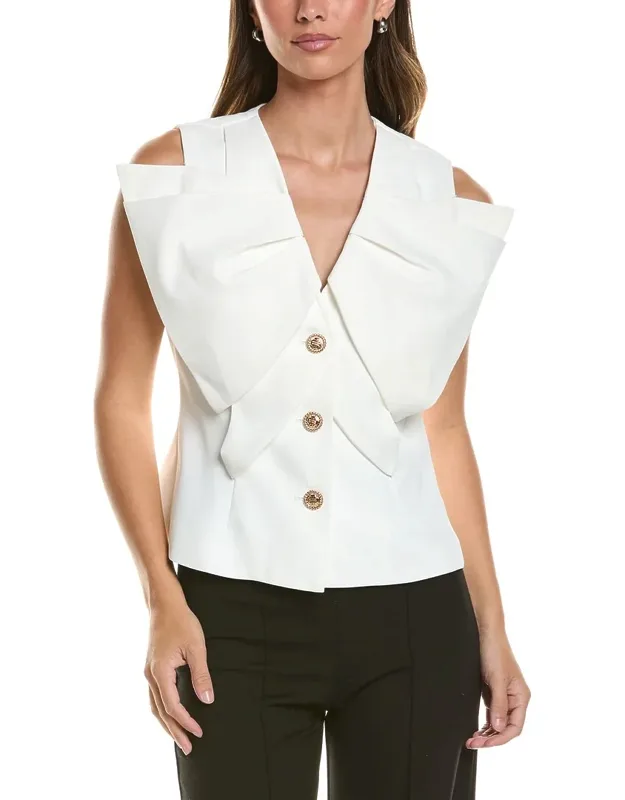 Ruffle Front Button Down Sleeveless Jacket