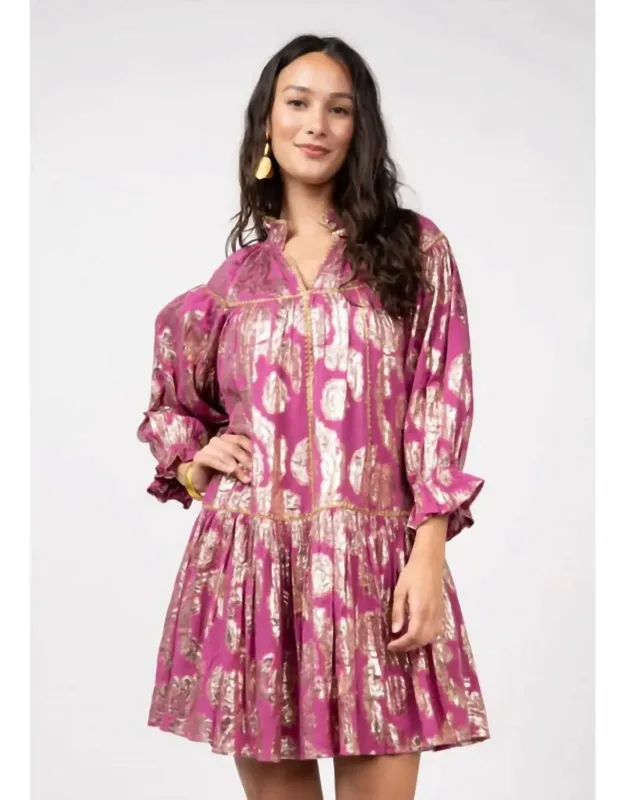 Metallic Roses Swing Dress