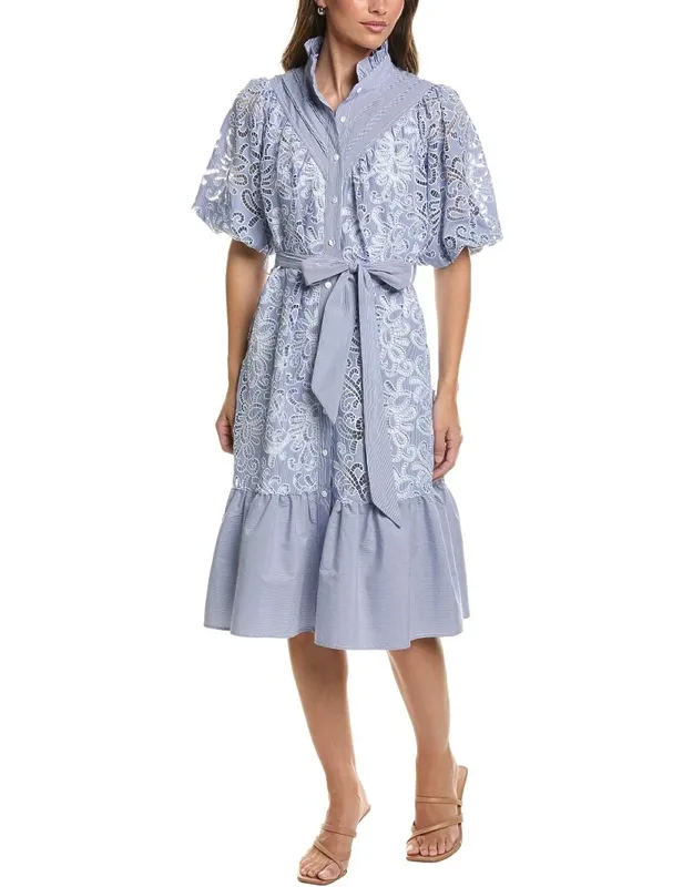 Floral Lace Stripe A-line Dress