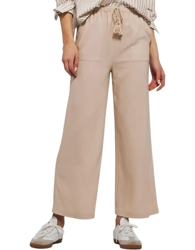 Wide Leg Linen Tassel Drawstring Pants