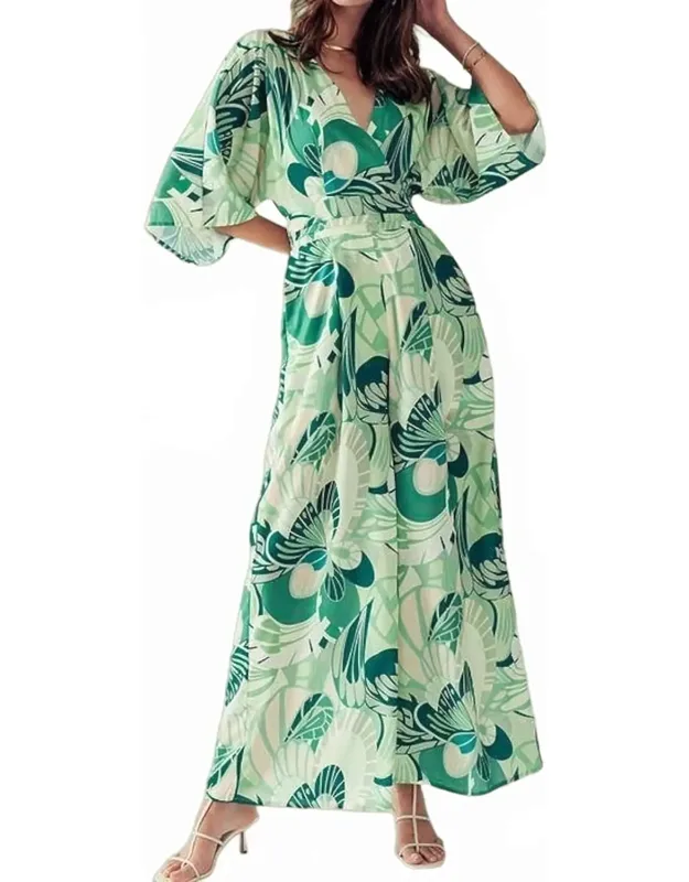 Open Back V-neck Tie Floral Jumpsuit