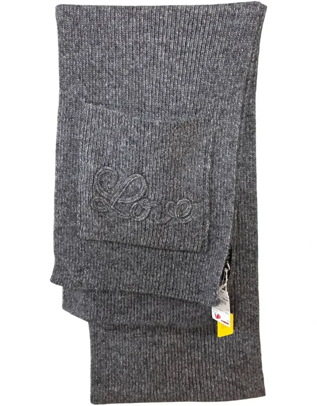 Knit Embroidered Love Scarf With Fringe