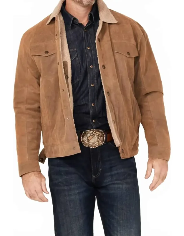 Sherpa Lined Suede Trucker Jacket