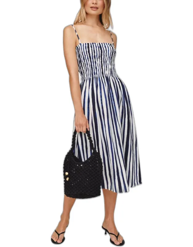 Smocked Midi Linen Dress