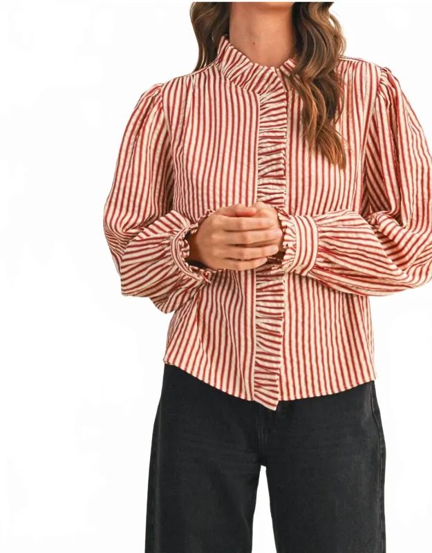 Striped Ruffle Button Down Top