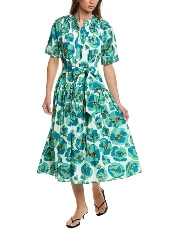 Gathered Neck Floral Print Belt Dress