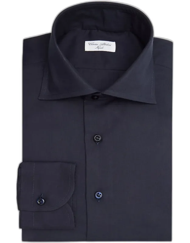 Solid Cotton Spread-collar Sport Shirt