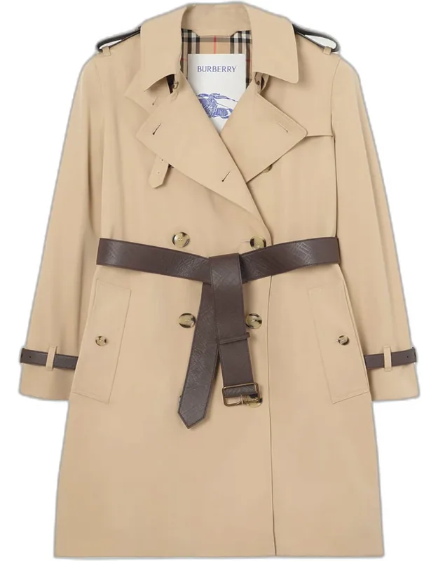 Kensington Leather-trim Double-breasted Trench Coat